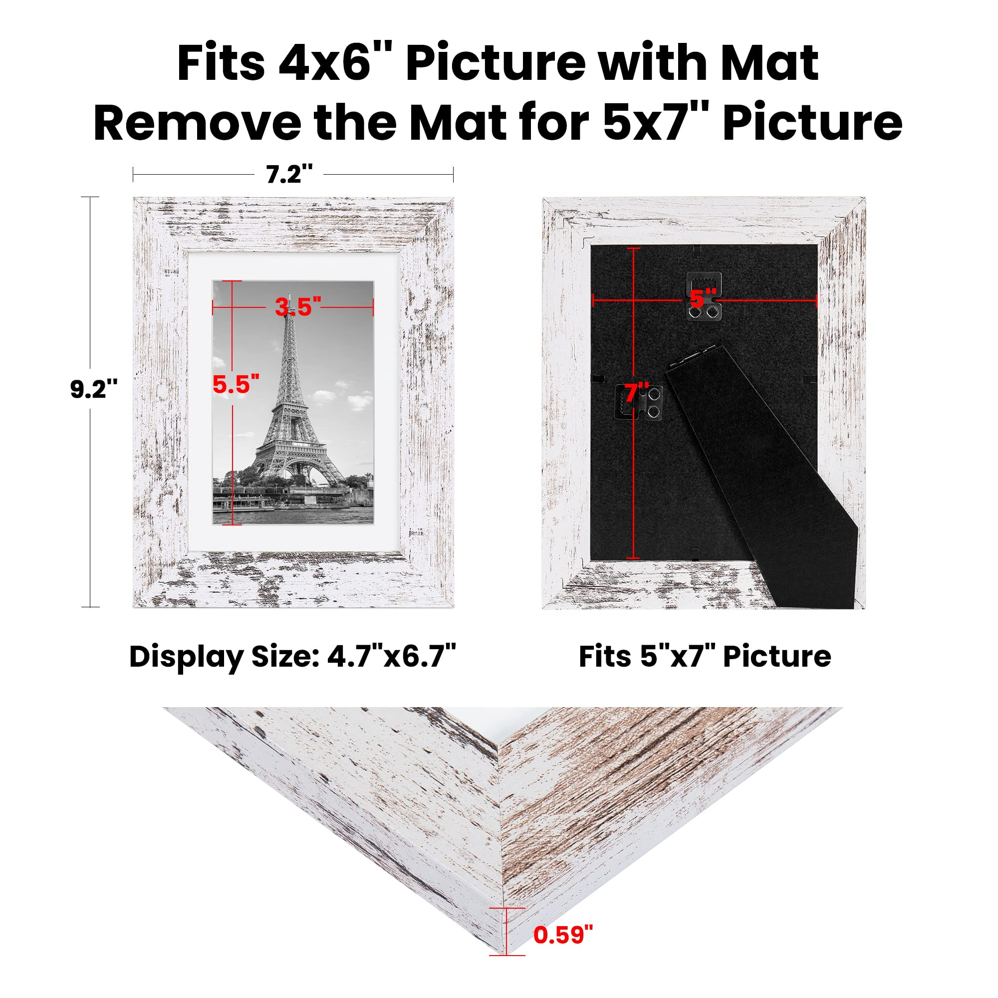 Spepla 4x6 Picture Frame Matted to 4x6 Photo or 5x7 without Mat, 4