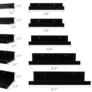Upsimples Home Floating Shelves Wall Mounted Set of 5, Wall Mounted Wood Shelf for Bedroom, Living Room, Bathroom, Kitchen, Office, Sturdy Rustic Shelves 5 Different Sizes, Black